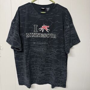 Vtg Minnesota State Of Mine All Over Print Map T-Shirt 100% Cotton Men 2XL EUC